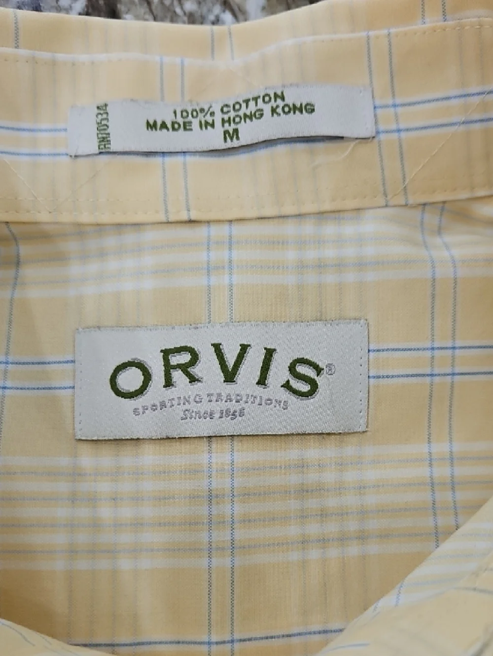 Orvis Pale Yellow Plaid Short-Sleeve Button-Down Shirt - Picture 3 of 3